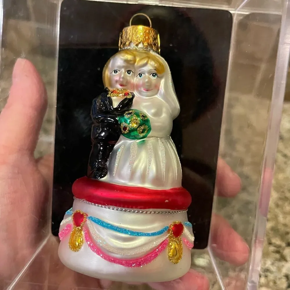 Bride and Groom Hand Painted Glass Boxed Ornament 2004